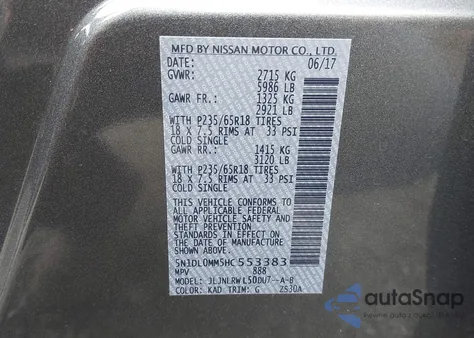 2017 Infiniti Qx60 из США, поврежденный, VIN 5N1DL0MM5HC553383